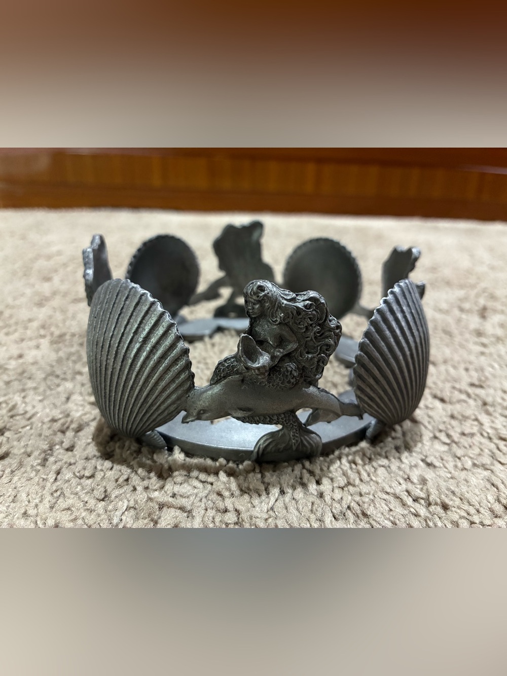 Vtg 1998 Scents & Accents Pewter Mermaid Shell Dolphin Nautical Candle Holder US